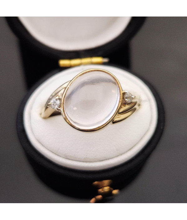 Vintage Moonstone Diamond Ring In 9ct Ye...