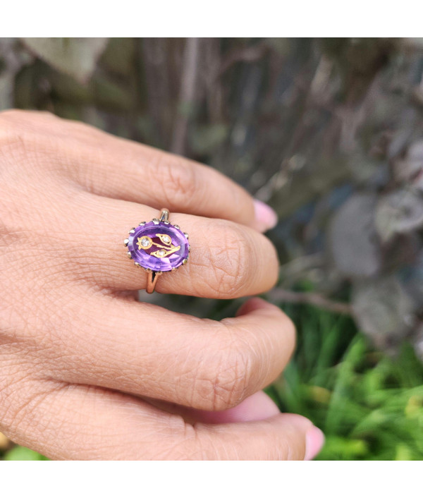 Victorian Rose of Sharon Amethyst And Rose-Cut Diamond Ring in 18K Gold Victorian Rose of Sharon Amethyst And Rose-Cut Diamond Ring in 18K Gold