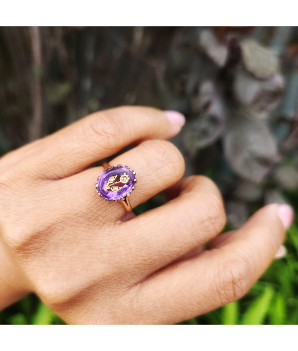Victorian Rose of Sharon Amethyst And Rose-Cut Diamond Ring in 18K Gold Victorian Rose of Sharon Amethyst And Rose-Cut Diamond Ring in 18K Gold