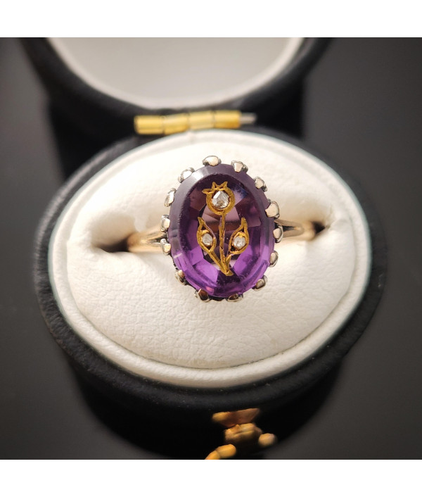 Victorian Rose of Sharon Amethyst And Rose-Cut Diamond Ring in 18K Gold Victorian Rose of Sharon Amethyst And Rose-Cut Diamond Ring in 18K Gold