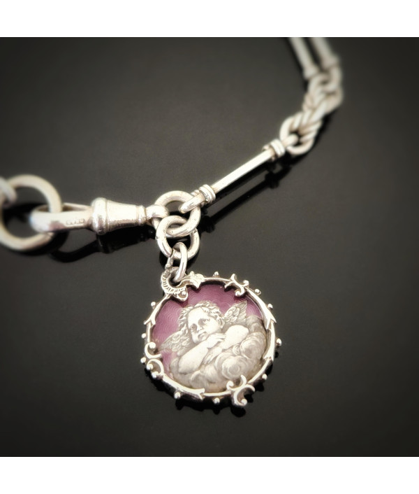 Antique Sterling Silver Trombone and Lover’s Knot Albert Chain Bracelet with Enamelled Cherub Charm Antique Sterling Silver Trombone and Lover’s Knot Albert Chain Bracelet with Enamelled Cherub Charm