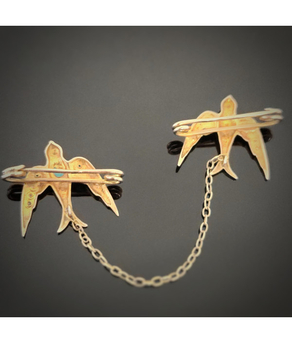 Victorian 9ct Gold Swallows Brooch with Turquoise and Seed Pearls Victorian 9ct Gold Swallows Brooch with Turquoise and Seed Pearls