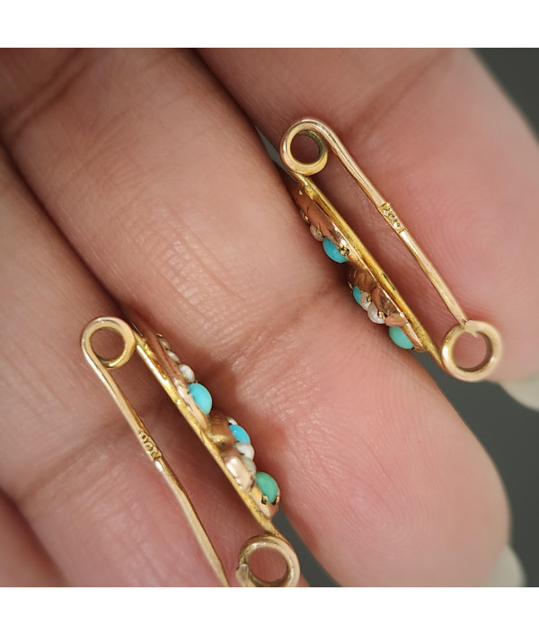 Victorian 9ct Gold Swallows Brooch with Turquoise and Seed Pearls Victorian 9ct Gold Swallows Brooch with Turquoise and Seed Pearls
