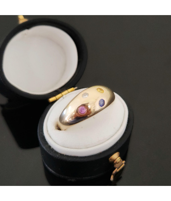 Vintage 9ct Yellow Gold Domed Bombé Ring with Sapphire, Tourmaline, Citrine and Diamond Vintage 9ct Yellow Gold Domed Bombé Ring with Sapphire, Tourmaline, Citrine and Diamond