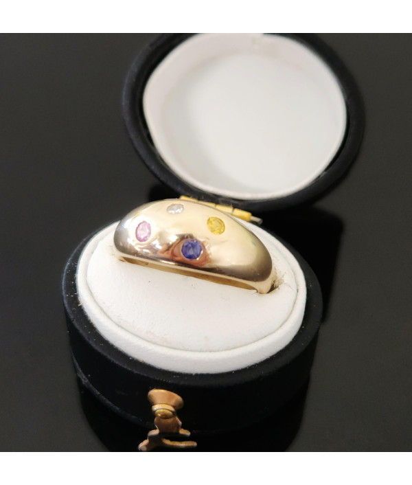 Vintage 9ct Yellow Gold Domed Bombé Ring with Sapphire, Tourmaline, Citrine and Diamond Vintage 9ct Yellow Gold Domed Bombé Ring with Sapphire, Tourmaline, Citrine and Diamond