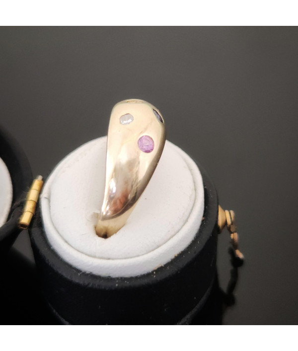 Vintage 9ct Yellow Gold Domed Bombé Ring with Sapphire, Tourmaline, Citrine and Diamond Vintage 9ct Yellow Gold Domed Bombé Ring with Sapphire, Tourmaline, Citrine and Diamond