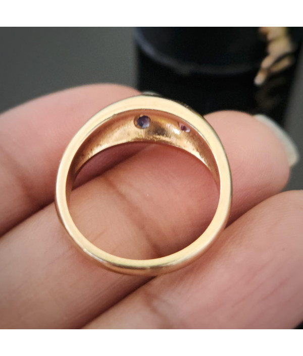 Vintage 9ct Yellow Gold Domed Bombé Ring with Sapphire, Tourmaline, Citrine and Diamond Vintage 9ct Yellow Gold Domed Bombé Ring with Sapphire, Tourmaline, Citrine and Diamond