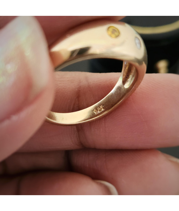 Vintage 9ct Yellow Gold Domed Bombé Ring with Sapphire, Tourmaline, Citrine and Diamond Vintage 9ct Yellow Gold Domed Bombé Ring with Sapphire, Tourmaline, Citrine and Diamond