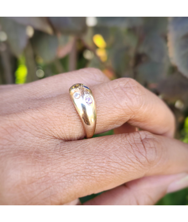 Vintage 9ct Yellow Gold Domed Bombé Ring with Sapphire, Tourmaline, Citrine and Diamond Vintage 9ct Yellow Gold Domed Bombé Ring with Sapphire, Tourmaline, Citrine and Diamond