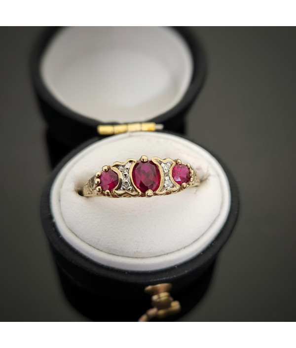 9ct Gold Ruby and Diamond Three-Stone Ri...
