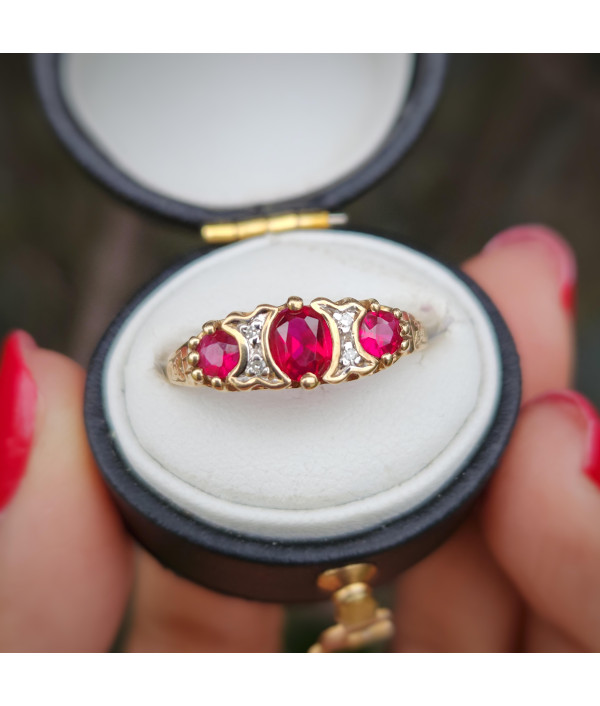 9ct Gold Ruby and Diamond Three-Stone Ring 9ct Gold Ruby and Diamond Three-Stone Ring