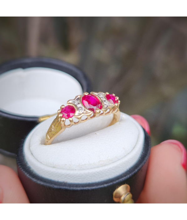 9ct Gold Ruby and Diamond Three-Stone Ring 9ct Gold Ruby and Diamond Three-Stone Ring