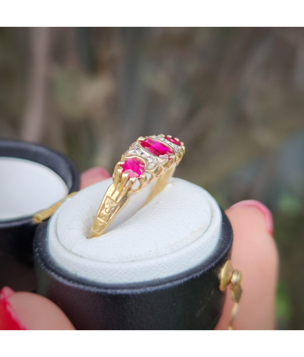 9ct Gold Ruby and Diamond Three-Stone Ring 9ct Gold Ruby and Diamond Three-Stone Ring