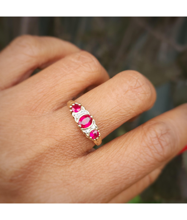 9ct Gold Ruby and Diamond Three-Stone Ring 9ct Gold Ruby and Diamond Three-Stone Ring
