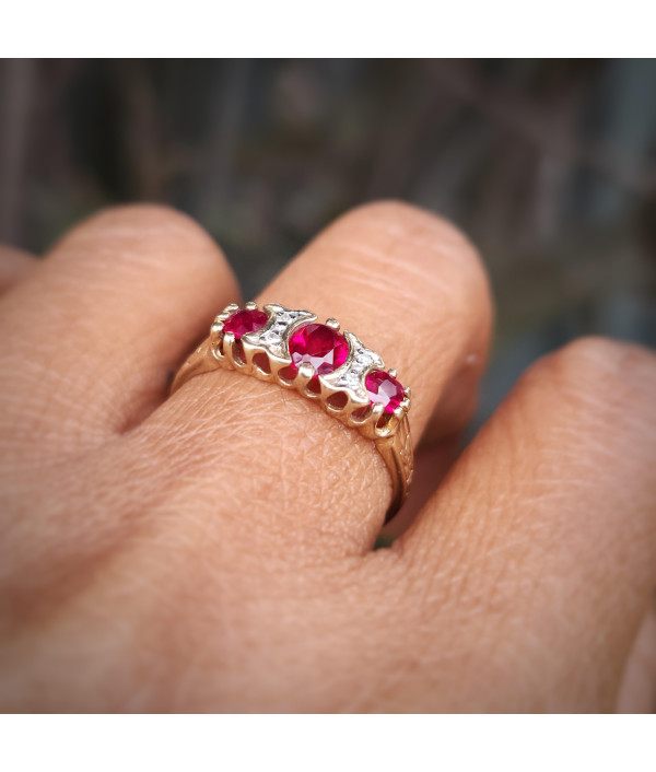 9ct Gold Ruby and Diamond Three-Stone Ring 9ct Gold Ruby and Diamond Three-Stone Ring