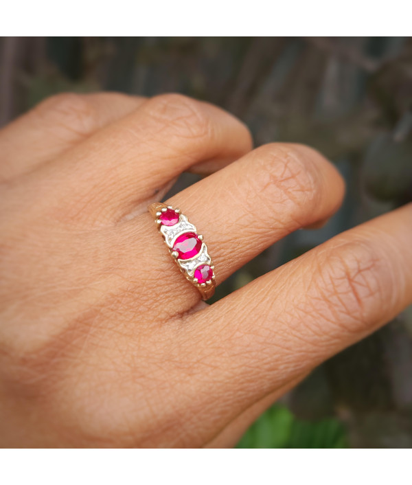 9ct Gold Ruby and Diamond Three-Stone Ring 9ct Gold Ruby and Diamond Three-Stone Ring
