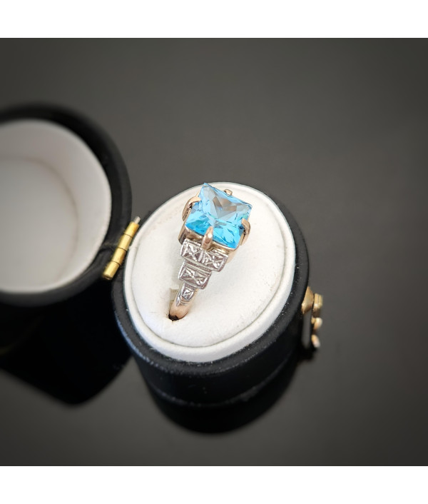 Art Deco 9ct Rose Gold And Platinum Swiss Blue Topaz Ring Art Deco 9ct Rose Gold And Platinum Swiss Blue Topaz Ring