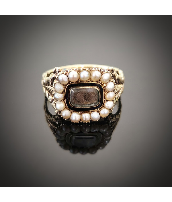 Georgian Enamel and Pearl Mourning Ring ...