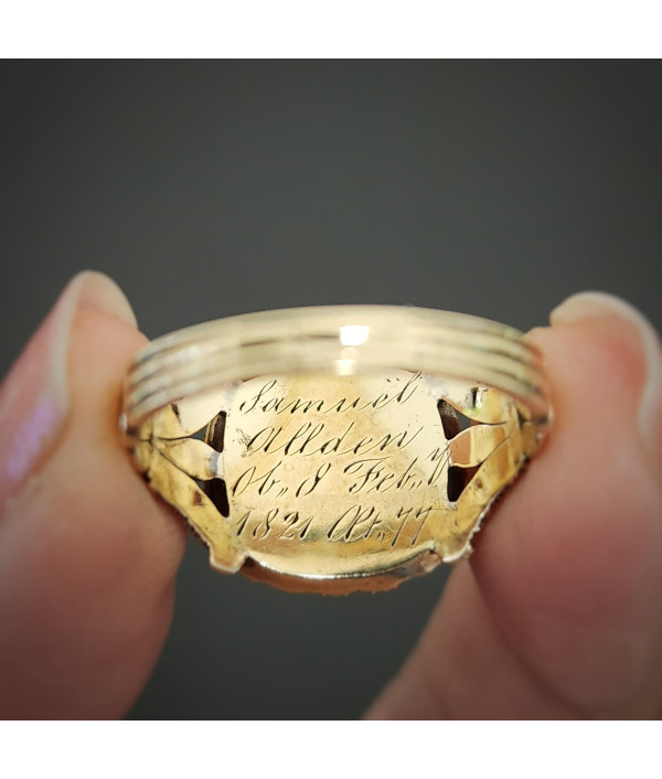 Georgian Enamel and Pearl Mourning Ring in 12K Gold Georgian Enamel and Pearl Mourning Ring in 12K Gold