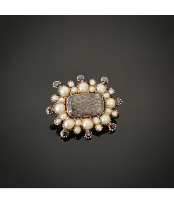 Victorian Pearl and Garnet Woven Hair Mo...