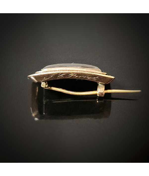 Victorian Mourning Brooch with Hairwork And Enamel in Low Karat Gold Victorian Mourning Brooch with Hairwork And Enamel in Low Karat Gold