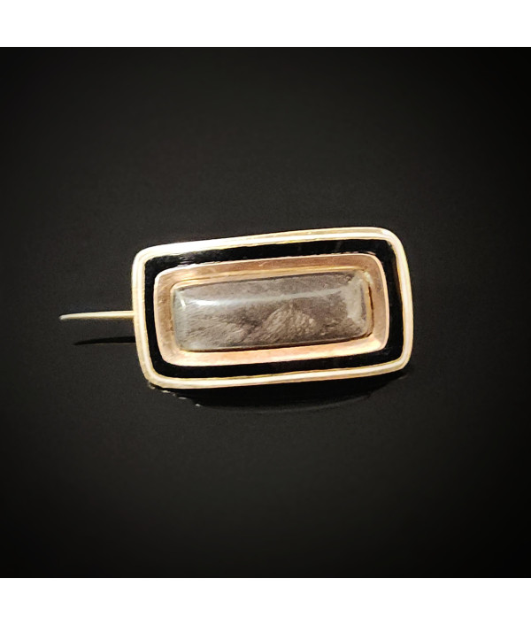 Victorian Mourning Brooch with Hairwork And Enamel in Low Karat Gold Victorian Mourning Brooch with Hairwork And Enamel in Low Karat Gold