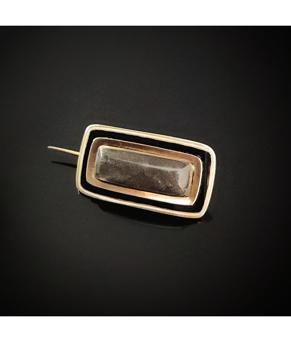 Victorian Mourning Brooch with Hairwork And Enamel in Low Karat Gold Victorian Mourning Brooch with Hairwork And Enamel in Low Karat Gold