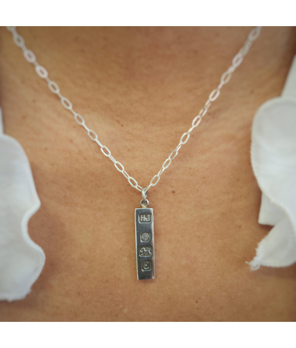 Vintage Sterling Silver Ingot Pendant – Sheffield 1979, Maker HJ Vintage Sterling Silver Ingot Pendant – Sheffield 1979, Maker HJ
