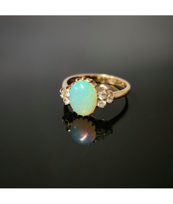 Vintage Solid Jelly Opal & Old Cut Topaz Ring in 9ct Gold Vintage Solid Jelly Opal & Old Cut Topaz Ring in 9ct Gold