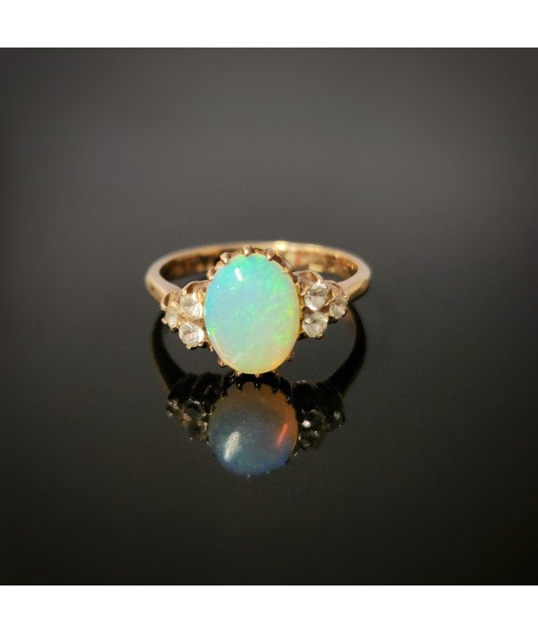Vintage Solid Jelly Opal & Old Cut Topaz Ring in 9ct Gold Vintage Solid Jelly Opal & Old Cut Topaz Ring in 9ct Gold