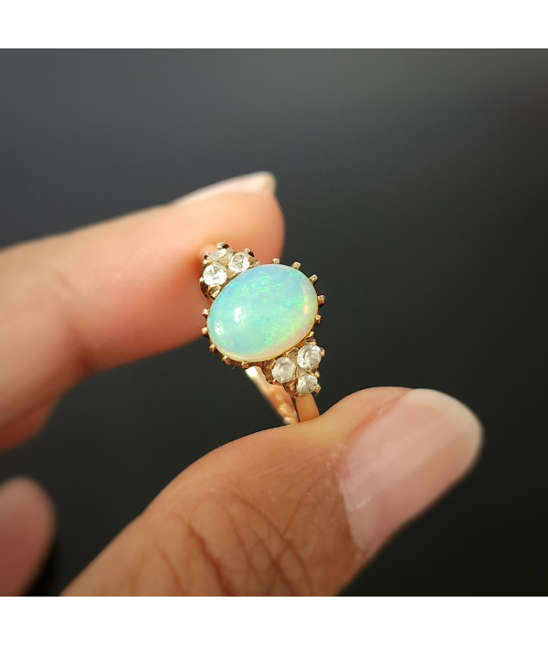 Vintage Solid Jelly Opal & Old Cut Topaz Ring in 9ct Gold Vintage Solid Jelly Opal & Old Cut Topaz Ring in 9ct Gold