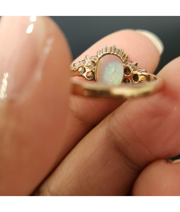 Vintage Solid Jelly Opal & Old Cut Topaz Ring in 9ct Gold Vintage Solid Jelly Opal & Old Cut Topaz Ring in 9ct Gold