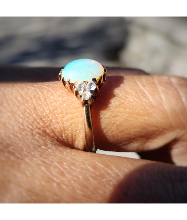 Vintage Solid Jelly Opal & Old Cut Topaz Ring in 9ct Gold Vintage Solid Jelly Opal & Old Cut Topaz Ring in 9ct Gold