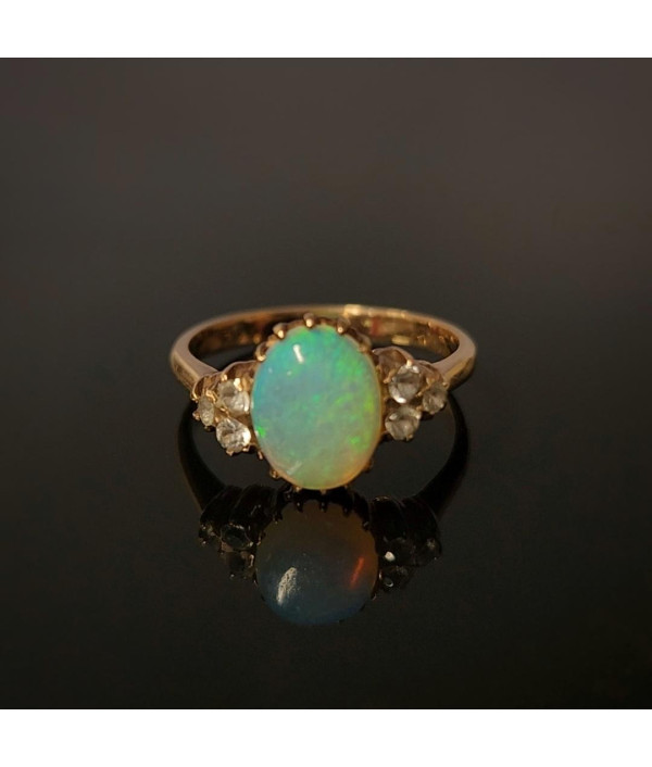 Vintage Solid Jelly Opal & Old Cut Topaz Ring in 9ct Gold Vintage Solid Jelly Opal & Old Cut Topaz Ring in 9ct Gold