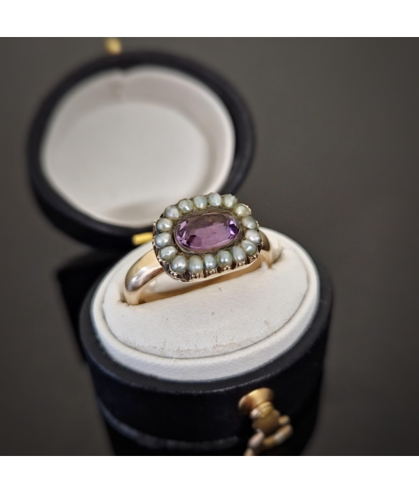 Antique Amethyst and Pearl Cluster Conversion Ring in 9K Antique Amethyst and Pearl Cluster Conversion Ring in 9K