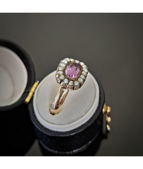 Antique Amethyst and Pearl Cluster Conversion Ring in 9K Antique Amethyst and Pearl Cluster Conversion Ring in 9K