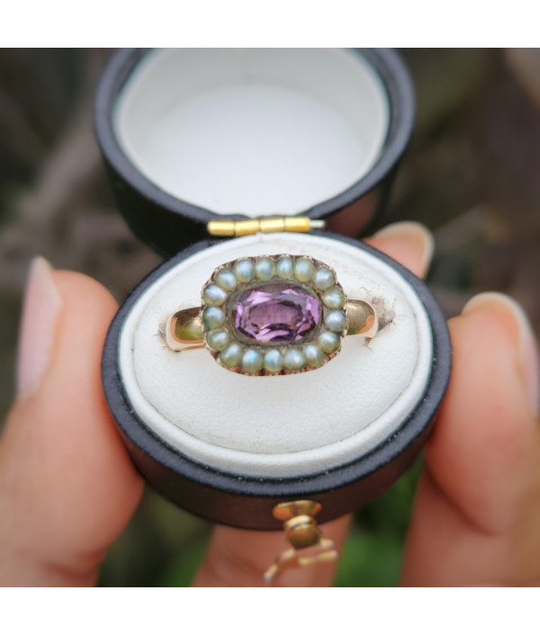 Antique Amethyst and Pearl Cluster Conversion Ring in 9K Antique Amethyst and Pearl Cluster Conversion Ring in 9K