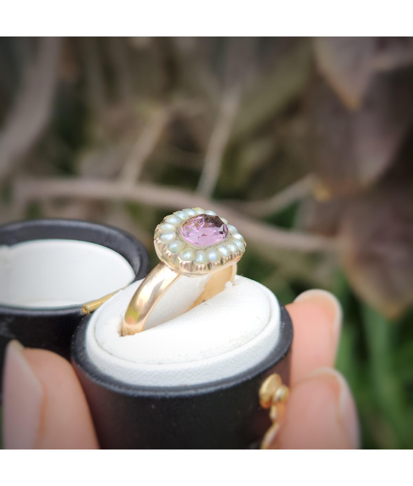 Antique Amethyst and Pearl Cluster Conversion Ring in 9K Antique Amethyst and Pearl Cluster Conversion Ring in 9K