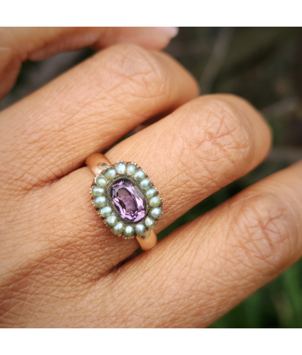 Antique Amethyst and Pearl Cluster Conversion Ring in 9K Antique Amethyst and Pearl Cluster Conversion Ring in 9K
