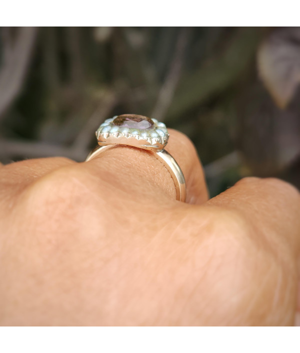 Antique Amethyst and Pearl Cluster Conversion Ring in 9K Antique Amethyst and Pearl Cluster Conversion Ring in 9K