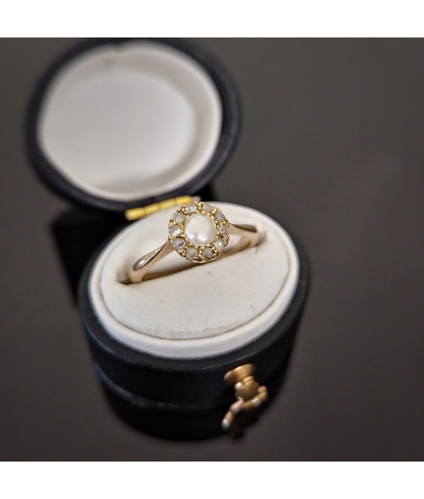 Antique Pearl & Rose Cut Diamond Cluster Ring Antique Pearl & Rose Cut Diamond Cluster Ring