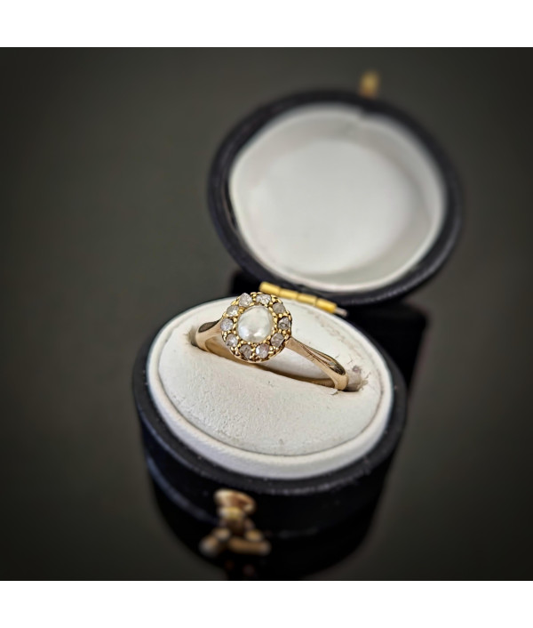 Antique Pearl & Rose Cut Diamond Cluster Ring Antique Pearl & Rose Cut Diamond Cluster Ring