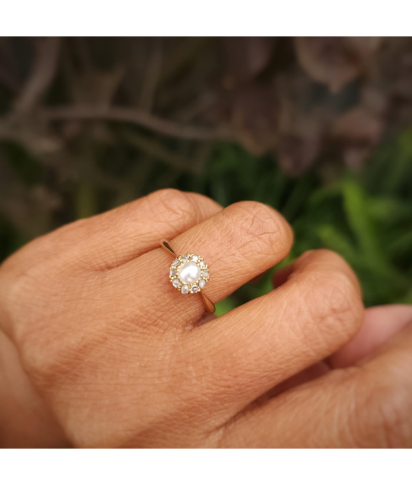 Antique Pearl & Rose Cut Diamond Cluster Ring Antique Pearl & Rose Cut Diamond Cluster Ring