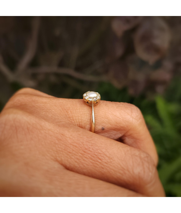 Antique Pearl & Rose Cut Diamond Cluster Ring Antique Pearl & Rose Cut Diamond Cluster Ring