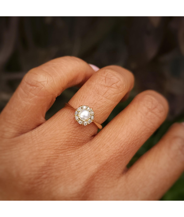 Antique Pearl & Rose Cut Diamond Cluster Ring Antique Pearl & Rose Cut Diamond Cluster Ring