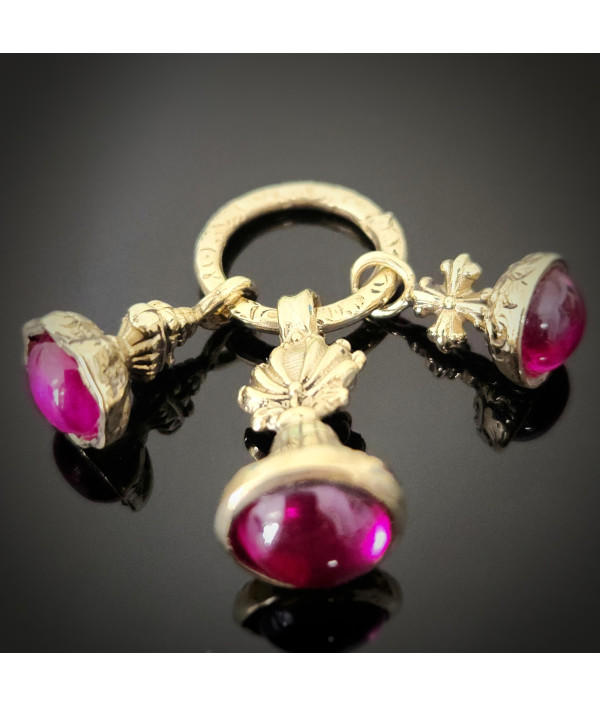 Antique Set of Fob Seals with Ruby Cabochons on Split Ring Antique Set of Fob Seals with Ruby Cabochons on Split Ring
