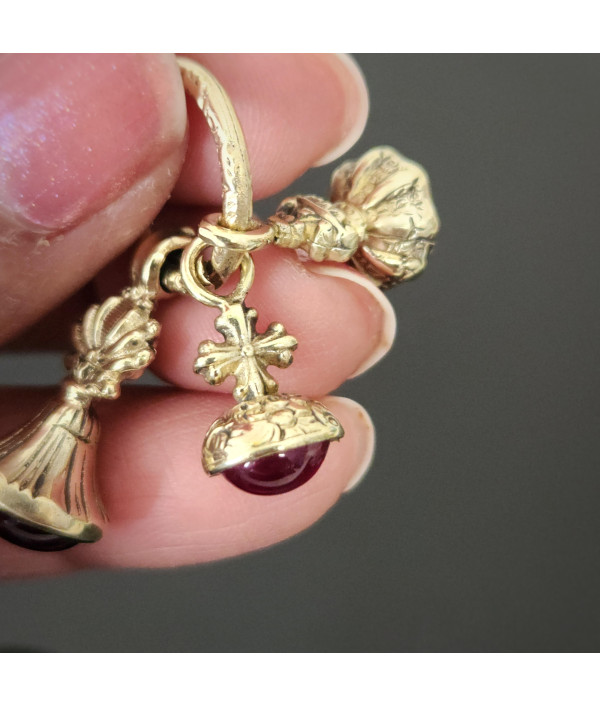 Antique Set of Fob Seals with Ruby Cabochons on Split Ring Antique Set of Fob Seals with Ruby Cabochons on Split Ring