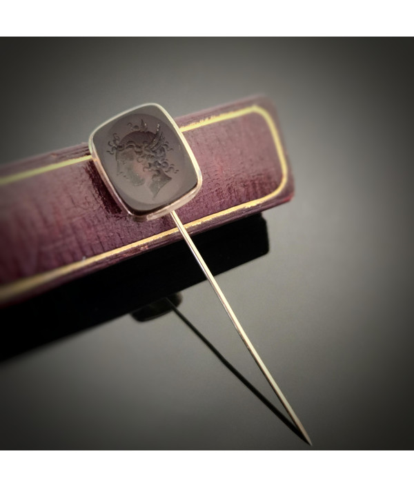 Antique Intaglio Stickpin Depicting Hermes, Set in 9ct Gold Antique Intaglio Stickpin Depicting Hermes, Set in 9ct Gold