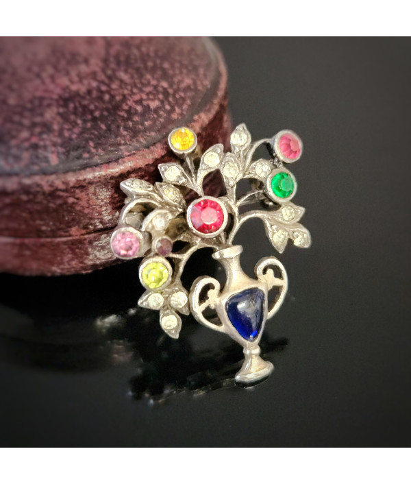 Antique Silver Giardinetti Brooch with Colorful Paste Gemstones Antique Silver Giardinetti Brooch with Colorful Paste Gemstones