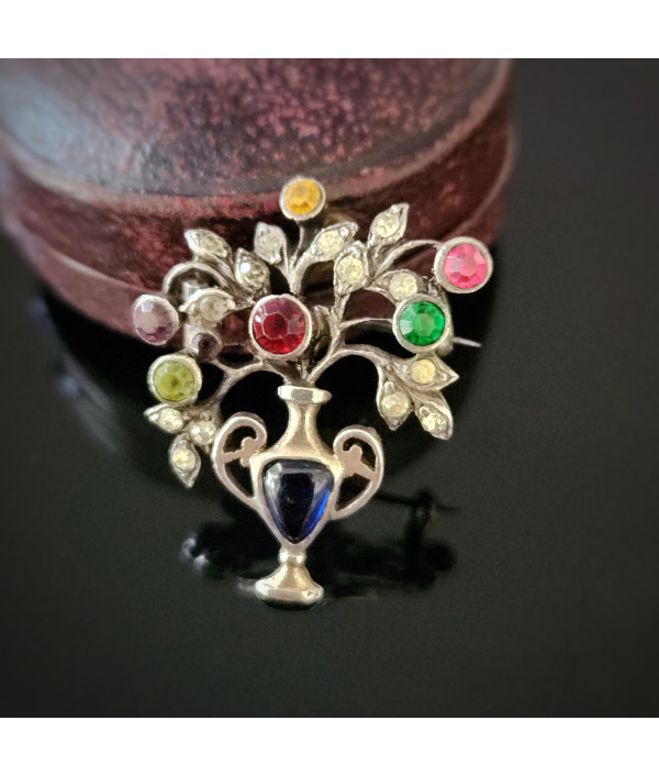 Antique Silver Giardinetti Brooch with Colorful Paste Gemstones Antique Silver Giardinetti Brooch with Colorful Paste Gemstones